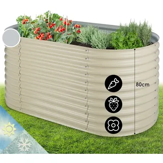 blumfeldt Hochbeet aus Metall, Wetterfestes Stahlblech-Hochbeet für Balkon & Garten, Rostfreies Oval, Freistehende Hochbeete 160x80x80 cm, 804L Pflanzkübel Groß für Blumen, Obst, Gemüse