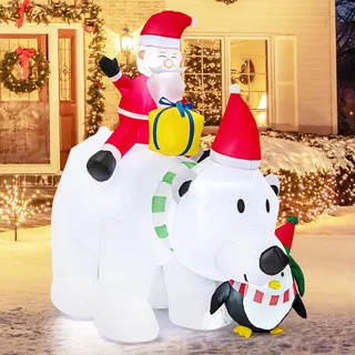 GOPLUS aufblasbarer Weihnachtsmann auf Eisbär, aufblasbare Weihnachtspolarbär mit LED & wackelndem Kopf, Weihnachtsfigur Lebensgroß, Weihnachtsdeko aussen XXL für Garten Dekoration (210cm hoch)