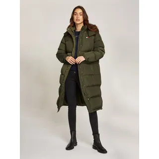 Steppmantel TOMMY JEANS CURVE "TJW ALASKA LONG PUFFER EXT", Damen, Gr. 6XL (52), grün (fatigue grün), Web, Obermaterial: 100% Polyester. Futter: 100% Polyester, unifarben, casual, Langarm, Mäntel, in Großen Größen