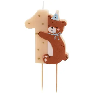 Partydeco Geburtstagskerze, 1 mit Teddybär-Mix 7cm