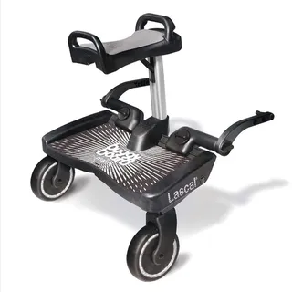 Lascal BuggyBoard Maxi+, Kinderbuggy Trittbrett mit großer Stehfläche und Saddle, Kinderwagen Zubehör für Kinder von 2-6 Jahren (22 kg), kompatibel mit fast jedem Buggy, schwarz mit rotem Sattel