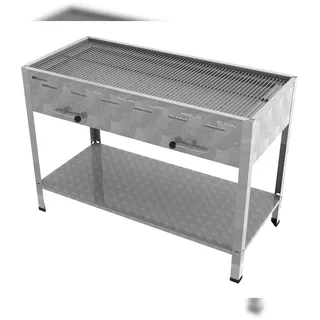 ChattenGlut Professional Holzkohlebräter 6er, verchromter Stahlrost, Kohlekasten 3-fach höhenverstellbar, B 1140 x T 530 x H 800 mm, Standgerät