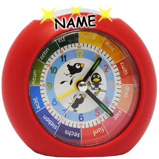 alles-meine.de GmbH LED Licht - Kinderwecker - Analog - lustige Vögel - rot - incl. Name - Lernwecker - + -1 Minuten Schritten Anzeiger - Lernzifferblatt - für Kinder/große..
