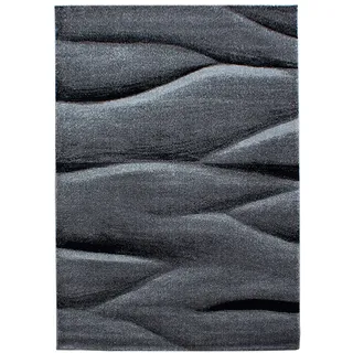 Carpetsale24 Kurzflor Teppich 140x200 cm Abstrakte Wellen Schwarz-Grau, Modernes Wohnaccessoire mit Muster, Raumgestaltung für Schlaf- Arbeitszimmer