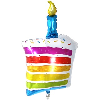 Folienballon 'Happy Birthday' in Tortenstück-Form mit Kerze, Bunter Geburtstagsballon, Perfekte Party-Dekoration, Luftballon für Geburtstagsfeiern, 64 x 115 cm, Große Größe für Auffälligkeit