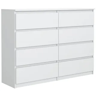 meble masztalerz Kommode 140 cm Breit - Modernes Sideboard - Schrank mit 8 Schubladen - Schubladenschrank - Kommodenschrank für Wohnzimmer, Flur, Schlafzimmer - Weiß 138,5x101,5x39 cm