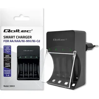 Qoltec Ladegerät für Ni-MH-Akkus vom Typ R03 AAA R6 AA - Schwarz