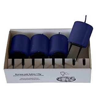 4er Set Adventskerzen, Stumpenkerzen mit Safety Clip und Kerzenstecker (Haltekrallen) Nachtblau Dunkelblau 6 x ∅ 5 cm