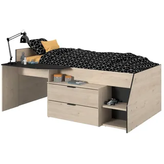 Parisot Hochbett Milky (Kinderbett Liegefläche 90 x 200 cm, in weiß oder Eiche) mit viel Stauraum beige