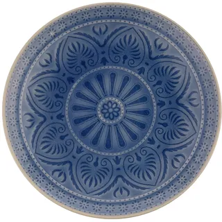 BUTLERS Essteller Steinzeug - SUMATRA - Spülmaschinenfest | Farbe Blau - ø 25 cm - Speiseteller für Hauptgerichte & Beilagen - Servierteller für Snacks & Vorspeisen - Reliefdekor