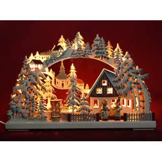 3D-LED-Schwibbogen 43cm Laternenschein, handschattiert - Handarbeit aus dem Erzgebirge