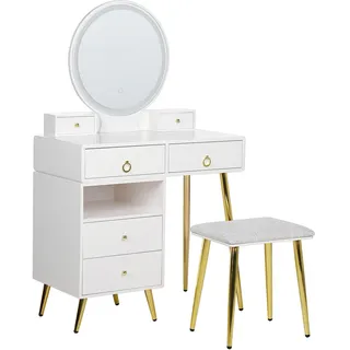 Beliani Schminktisch, Weiß, Gold, Grau, Holzwerkstoff, 98x133x38 cm, Schlafzimmer, Schminktische