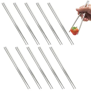 10 Paar Wiederverwendbare Essstäbchen,spülmaschinenfest Essstäbchen, Metall-Essstäbchen,Edelstahl-Metall-Essstäbchen,wiederverwendbare chinesische Essstäbchen,Leichtgewicht Rutschfest Essstäbchen