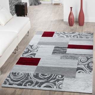 Teppich Günstig Patchwork Design Modern Wohnzimmerteppich In Grau Rot Weiß, Größe:160x220 cm