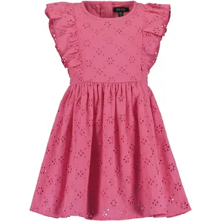 blue seven Sommerkleid BLUE SEVEN, Mädchen, Gr. 128, N-Gr, pink, Web, Obermaterial: 100% Baumwolle, unifarben, regular fit knielang, Rundhals, Flügelärmel Volant, Kleider Sommerkleid, mit Volants und toller Lochstickerei