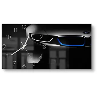DEQORI Wanduhr 'BMW i8 Frontalaufnahme' (Glas Glasuhr modern Wand Uhr Design Küchenuhr) schwarz|silberfarben