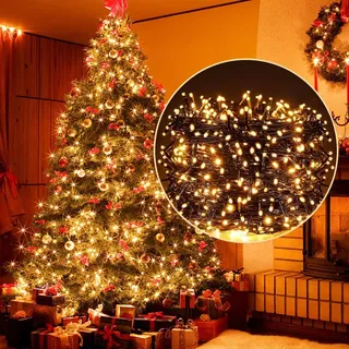 ELKTRY 2000 LED Lichterkette Außen 50m 8 Modi Weihnachtsbeleuchtung innen mit stecker, Warmweiß IP44 Wasserdicht Cluster Lichterkette Weihnachten für Weihnachtsbaum Kinderzimmer Garten Balkon