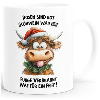 MoonWorks Tasse Weihnachtstasse mit Kuh Motiv Spruch Keramikbecher für, Keramik weiß