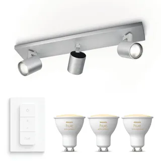 Philips Hue Runner Aufbaustrahler (Aluminium) - 3-Flammig - Warm/Kaltweiß | Inkl. Hue Dimmer Switch - Deckenstrahler - GU10 - Hue White Ambiance