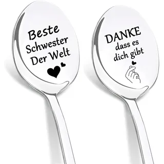 DIKARIYA Geburtstagsgeschenk für Schwester, 2er Kaffeelöffel mit Gravur, Beste Schwester der Welt, Löffel mit Gravur für Große Schwester Graduierung Geschenkschwestern Geburtstag Geschenke Schwester