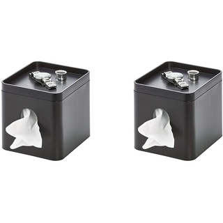 iDesign Kosmetiktücherbox, kleine Aufbewahrungsbox für Papiertücher aus Kunststoff, Taschentuchbox mit Ablage für Schmuck und Schminke, schwarz, 15,5 cm x 13,1 cm x 13,7 cm (Packung mit 2)