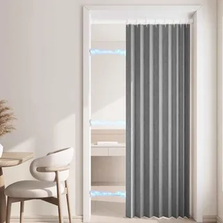 MTHGH Falttürvorhang,Mit Teleskopstange,Magnetischer Türvorhang mit Verdunkelung, Faltbarer Raumteiler für Bad/Schlafzimmer/Wohnzimmer, Akkordeon-Design(B,120W*200H)