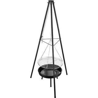 Gregman Roast 30 Holzkohlegrill 2in1 mit höhenverstellbarem Grillrost | Schwenkgrill mit Feuerschale - Dreibein für Feuerschale - faltbarer Gartengrill für Terrasse und Camping - Schwarz