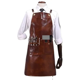 WAJJWI PU Leder Schürze Crossback Strap Barista Bartender Chef Uniform Cafe Bistro Grill Florist Barber Salon Carpenter Barbershop für Werkstatt(Brown)