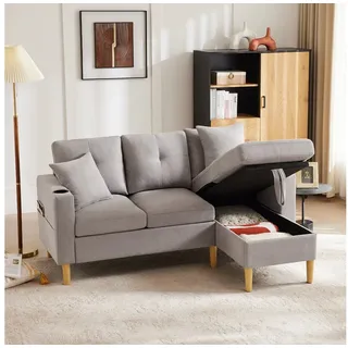 Odikalo 3-Sitzer Loungesofa Freizeitsofa Chaiselongue Stauraum Kissen Mehrfarbig grau