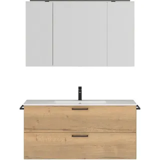 nobilia® Badmöbel-Set Tolvina, (2-St., vormontiert, mit Soft-Close), inkl. Spiegelschrank mit Beleuchtung und Dimmerfunktion, in 4 Breiten braun 121 cm x 169 cm x 48,7 cm