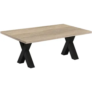 Couchtisch - Schwarzstahl - Eiche Sägerau - X-Gestell - 120x70 cm