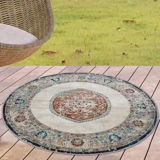 CARPETIA Teppich Indoor Outdoor Teppich Wohnzimmerteppich Vintage bunt Größe 160 cm Rund
