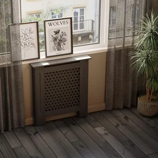 HAGO24 Heizkörperverkleidung Heizungsabdeckung Holz 78x19x82cm Schwarz Wabenmuster Regalfläche Wandmontage Klassisch - Schwarz