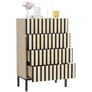 UEV Kommode schmal mit 4/5 Schublanden, Sideboard Beistellschrank Buffet (Aufbewahrungskommode, Mehrzweckschrank aus Holz(Natur/Schwarz/Dunkelbraun), Schrank für Wohnzimmer Schlafzimmer Flur schwarz