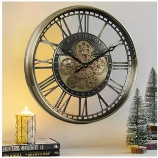 Samilito Wanduhr 53,5 cm rund, drehende Zahnräder, Industrial, leises Quarzwerk (Echtes Bewegungsgetriebe, separater Antrieb, lautloses Sweep-Uhrwerk)