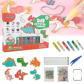 Cemssitu DIY Crystal Paint Arts and Crafts Set, Diamond Painting Kits, DIY Crystal Pendant Kit, DIY Christmas Ornaments Kits (Dinosaur Series)