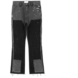Herren Streetwear Pants Y2K Style Baggy Jeans mit einzigartigen Design-Elementen in Stoff (XL Schwarz)