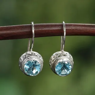 Drachensilber Blauer Topas Ohrringe 925er Silber Ohrschmuck Einhänger (Paar) - Silber;Blau