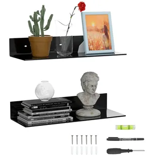 Sezanrpt 2er-Set Acryl Wandregale 43cm, Schwarz L Form schwimmend Regal, Acryl Eckregal, Perspex Wand Display Regale für Wanddekoration, Modellwagen, Kerze, Kalender, Handtuch, Tissue