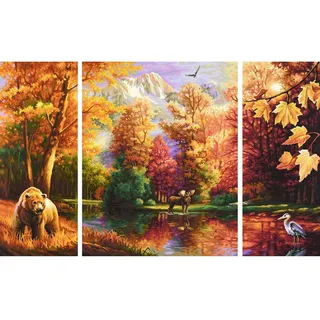 Schipper Indian Summer EIN farbenfroher Herbsttag in Nordamerika Malen nach Zahlen 80 x 50 cm Triptychon