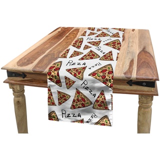ABAKUHAUS Pizza Tischläufer, Gekritzel-Art-Art-Scheiben, Esszimmer Küche Rechteckiger Dekorativer Tischläufer, 40 x 180 cm, Mehrfarbig