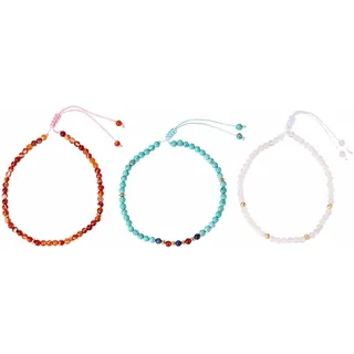 FIRETTI Fußketten Set "Schmuck Geschenk Körperschmuck Edelsteine", bunt (gelbgoldfarben, rosa, türkis, weiß, weiß, türkis, schwarz, rot, blau, rostorange, weiß, türkis, schwarz, rot, blau, rostorange), Fußketten, Damen, Baumwolle Messing, Baumwolle, Messing, mit 