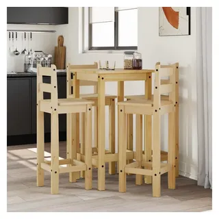 furnicato Bargruppe Bar-Set aus massivem Kiefernholz Honigwachs 57x57x101 cm Tisch, 37x38, (1-tlg), Sitzgruppe mit Rückenlehne und Fußstütze für die Küche oder Wohnzimmer braun 57 cm x 101 cm x 57 cm