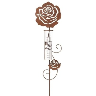 Dio only for you Gartenstecker Rose mit Regenmesser braun 105 cm Metallstecker Gartenstecker Blumenstecker Rosenstecker