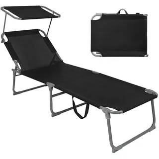 Montafox Sonnenliege 195 x 59 x 32 cm Strand Liege Tragbar Schwarz | verstellbare Rückenlehne, Gartenliege, Relaxliege, Stoffliege, Strand, Garten, Pool, Terrasse, Balkon, wetterfest, tragbar