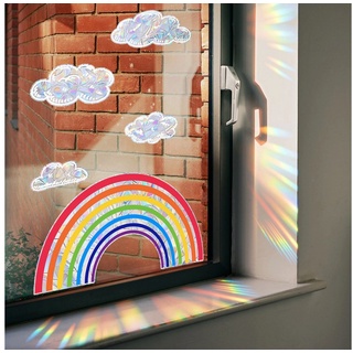 AUKUU Wandtattoo 30*40cm Regenbogenwolken Sonne Buntes Sonnenlicht, Statischer Wandaufkleber Glasvitrine Fenster Heimdekoration