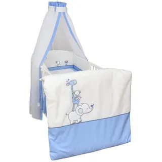 Baby-Delux Babybettwäsche Baby Bettwäsche Set 4-Tlg. Nestchen Chiffonhimmel, Baumwolle, 4 teilig, Bettset für Babybetten 140x70 & 120x60 verschiedene Designs blau|weiß