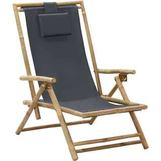 vidaXL Relaxstuhl Verstellbar Liegestuhl Relaxliege Sessel Stuhl Klappstuhl Gartenstuhl Terrassenstuhl Relaxsessel Dunkelgrau Bambus Stoff