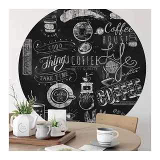 K&L Wall Art Fototapete Fototapete Küche schwarze Kaffee Tafel Coffee Vliestapete Rund Büro, Cafe Tapete schwarz 2.36 m x 2.36 m