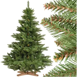 Fairytrees Künstlicher Weihnachtsbaum FT14B, Nordmanntanne Braun, NORDMANNTANNE mit Christbaum Holzständer grün 150 cm